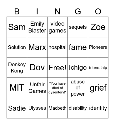 Tomorrow & Tomorrow & Tomorrow Bingo Card