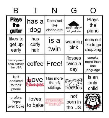 Getting to know you Bingo Card