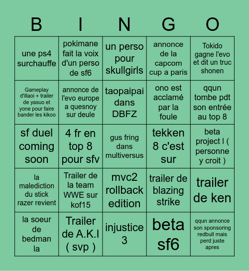 EVO Bingo Card