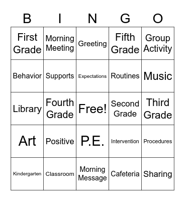 Positive Behavior Intervention Supports Bingo Card