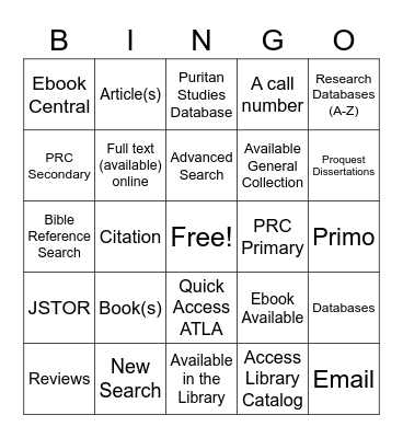 William Perkins Library Bingo 2022 Bingo Card