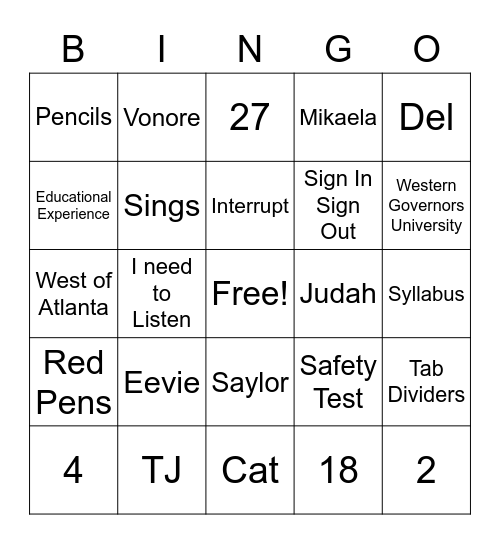 Mrs Watson -- All About Me! Bingo Card