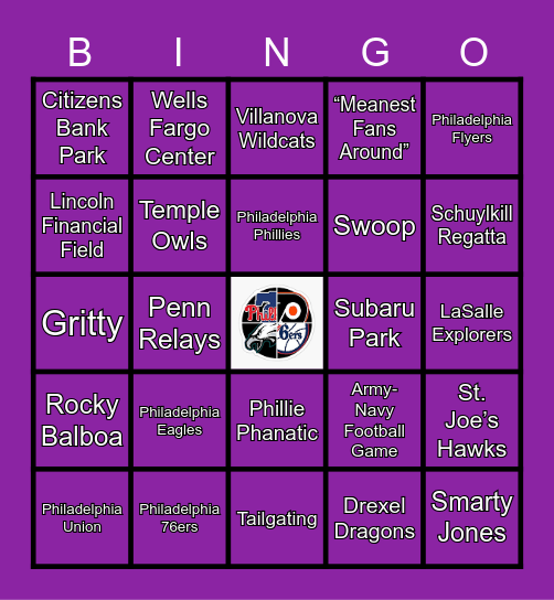 Philadelphia Sports Bingo Card