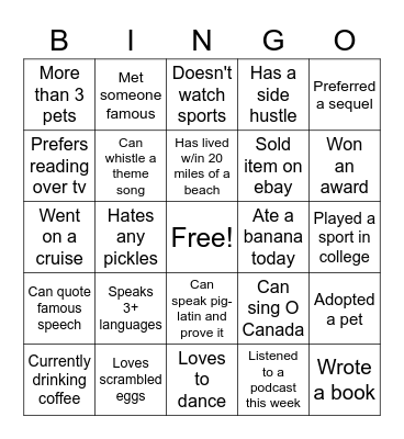 Team Wheeldon Bingo Card