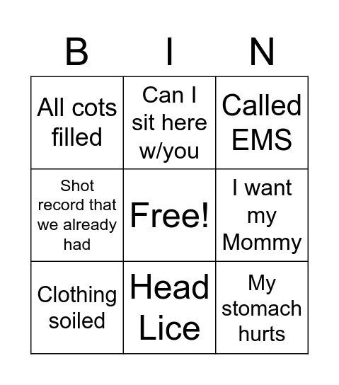 School Nurse Bingo Card