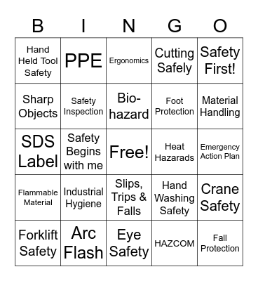 Safety Symbol Bingo Card
