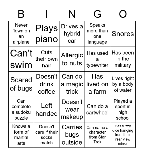 People Bingo Card