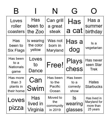 Know Your Neighbor Bingo Card