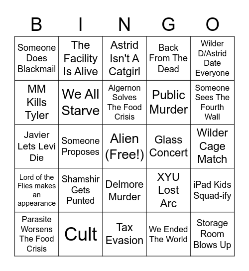 XYU Prediction Kit Bingo Card