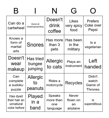 People Bingo Card