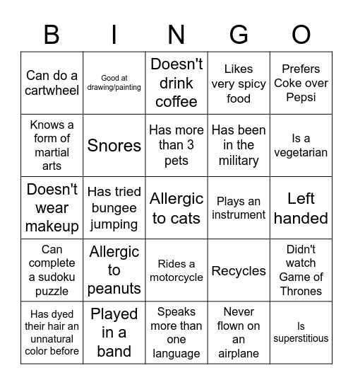 People Bingo Card