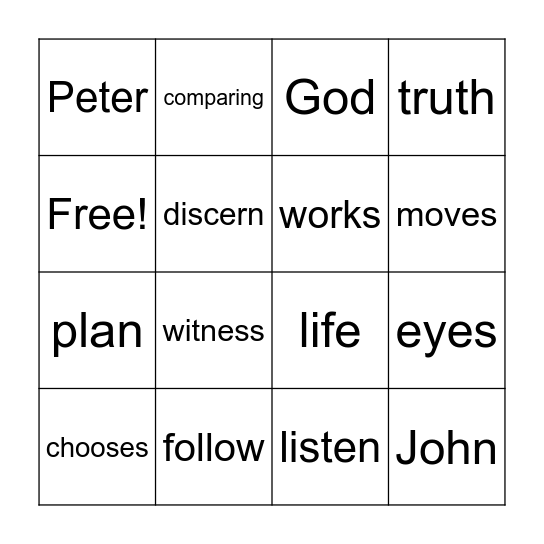 Follow Me John 21:20-25 Bingo Card
