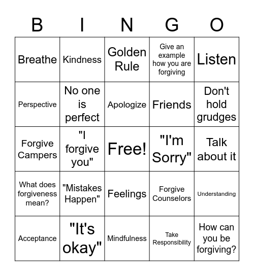 Forgiveness Bingo! Bingo Card