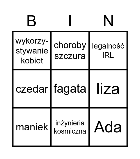 franio cage bingo Card