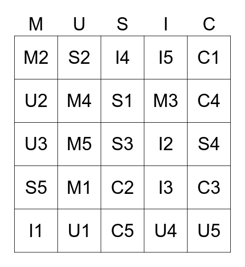 MUSIC BINGO Card