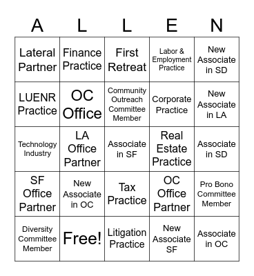 Allen Matkins Bingo Card