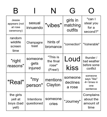 The Bachelorette Double Feature! Bingo Card