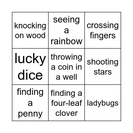 What brings good luck? Bingo Card