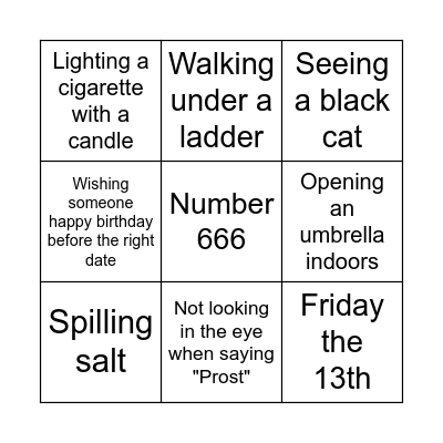 What brings bad luck? Bingo Card