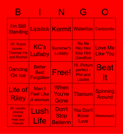 Red - Katy Bingo Card