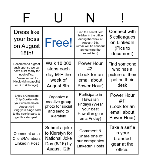 FUN DAY! Bingo Card