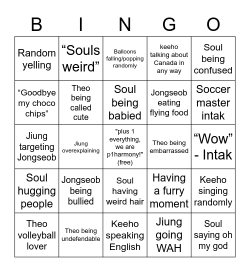 P1harmony Bingo Card