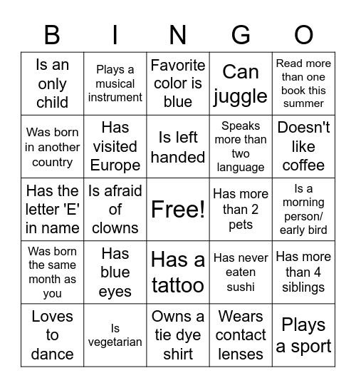 People Bingo Card