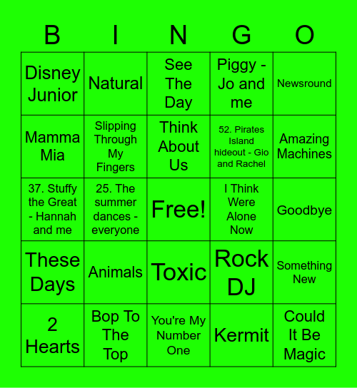 Green - Katy Bingo Card