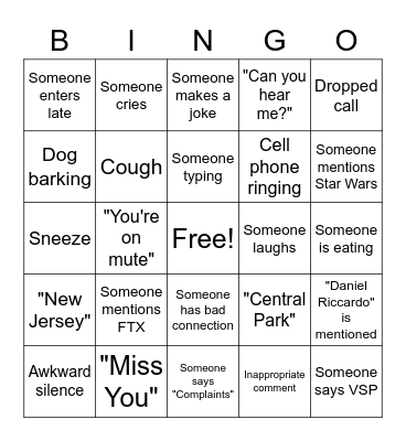 Suzanne's Virtual Farewell Party Bingo Card