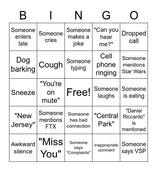 Suzanne's Virtual Farewell Party Bingo Card