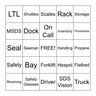 SDS WH1 WAREHOUSE BINGO Card