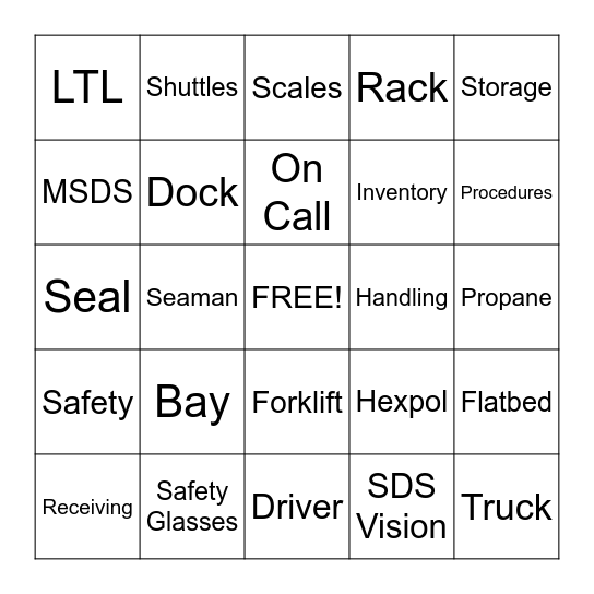 SDS WH1 WAREHOUSE BINGO Card