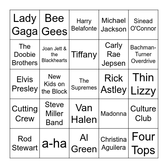 Billboard 3 Bingo Card