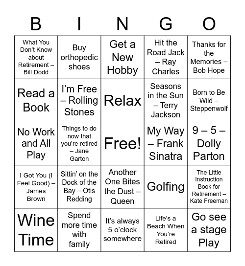 Retirement Bingo Card