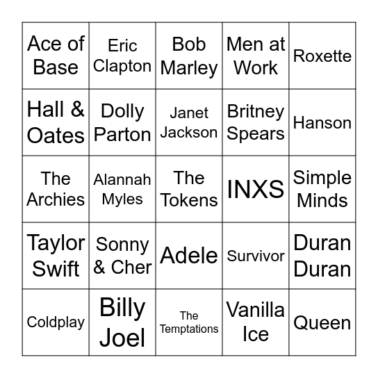 Billboard 2 Bingo Card