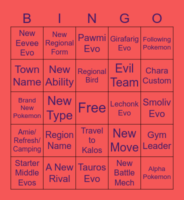 Scarlet/Violet Trailer Bingo Card