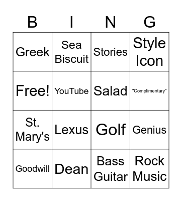 Dean's Birthday BINGO Card