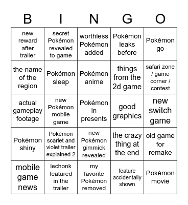 pokemon presents 3.8.22 Bingo Card