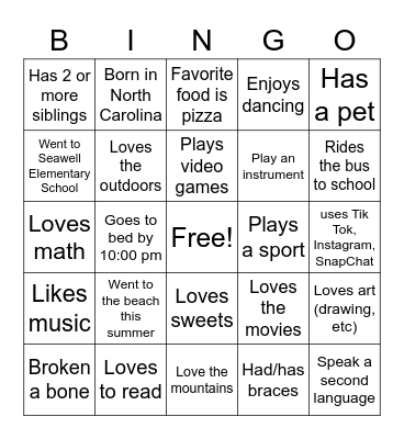 Getting to Know You Bingo Card