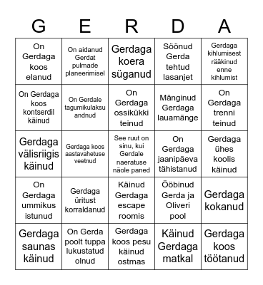 Gerda's Bridal Bingo Card