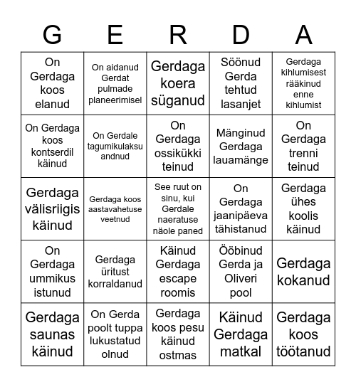 Gerda's Bridal Bingo Card