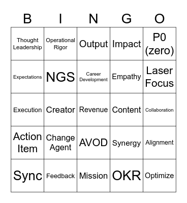 Buzz Word Bingo Card