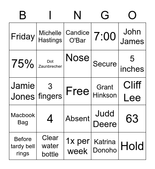 BHS - BACK TO SCHOOL BINGO Card