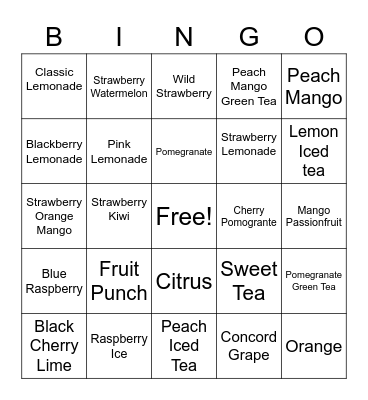 Crystal Light Flavors Bingo Card