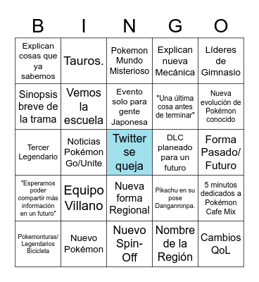 Pokemon Direct Bingo Card