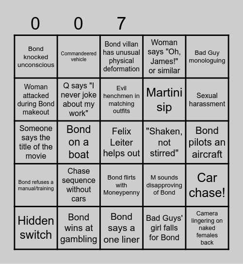 Ultimate Bond Bingo Card