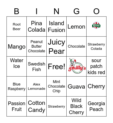 Water Ice Flavors Bingo Card