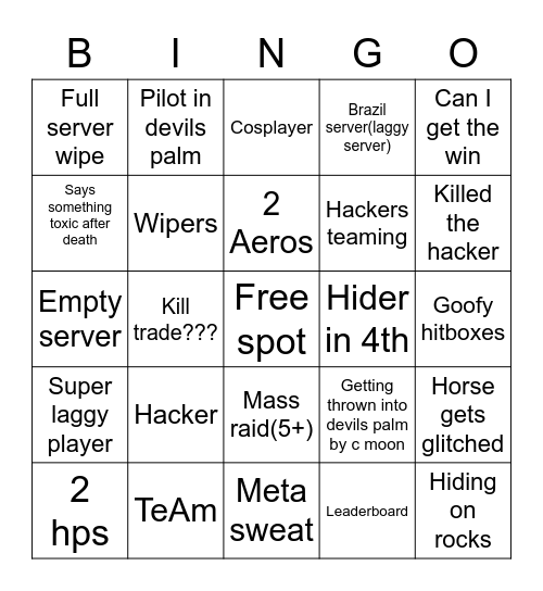 Steel ball run bingo Card