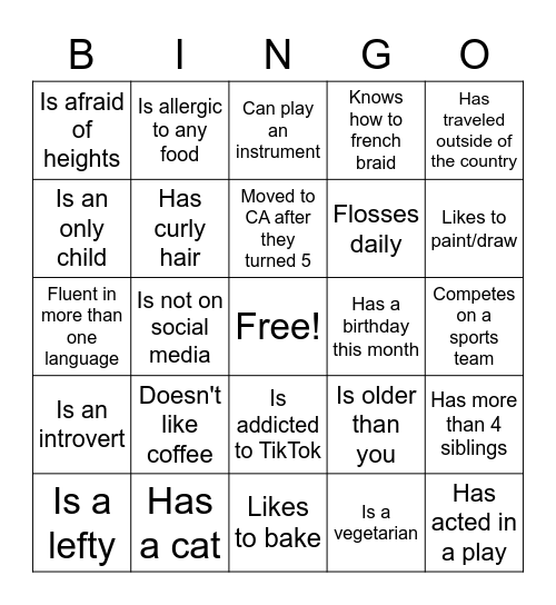 Human Bingo Card