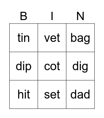 Sounds Write Bingo Card